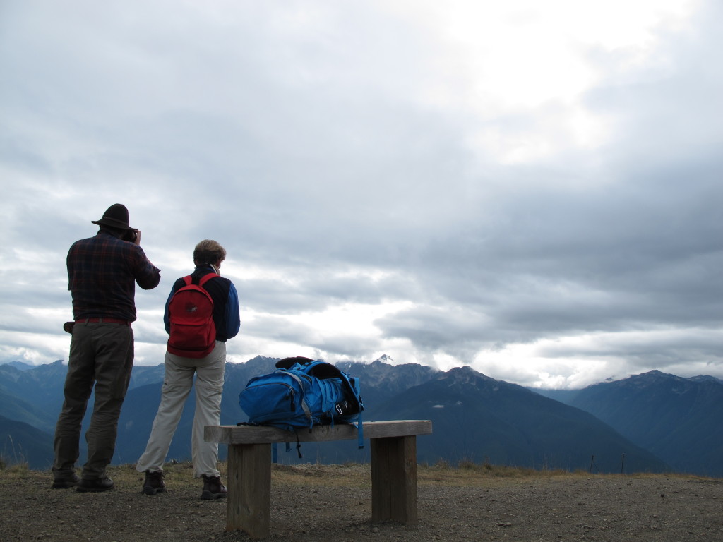 Mother and son, photographing the view.